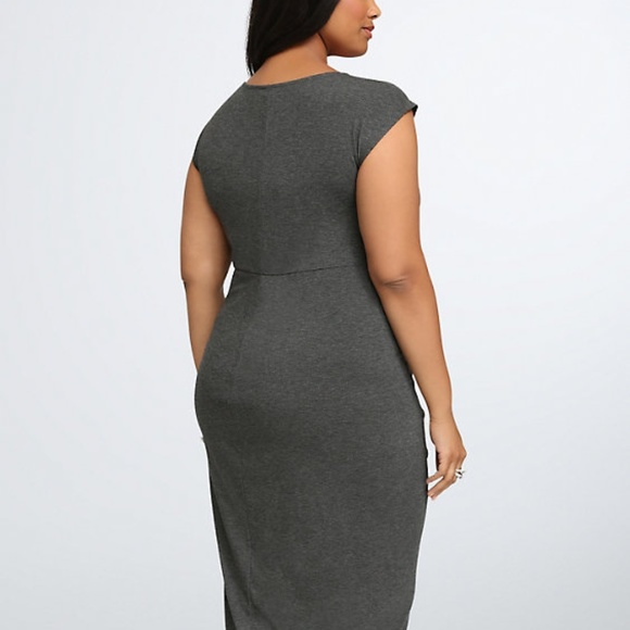 Torrid Shirred Tulip Midi Dress Charcoal Heather - Picture 8 of 8